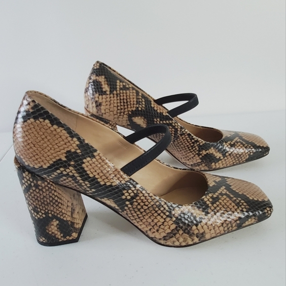 Franco Sarto Halo Snake Print Leather Pumps Size 8.5 Square Toe Chunky Heel Shoe - Picture 4 of 16